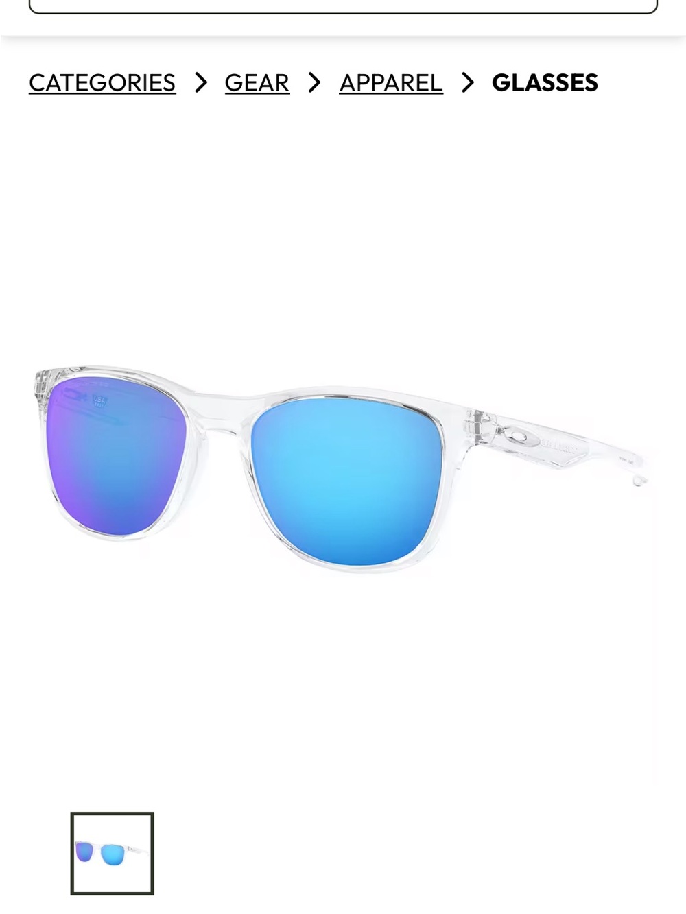 Oakley Kids Clear Frame Sunglasses with Blue-Purple Mirrored Lenses